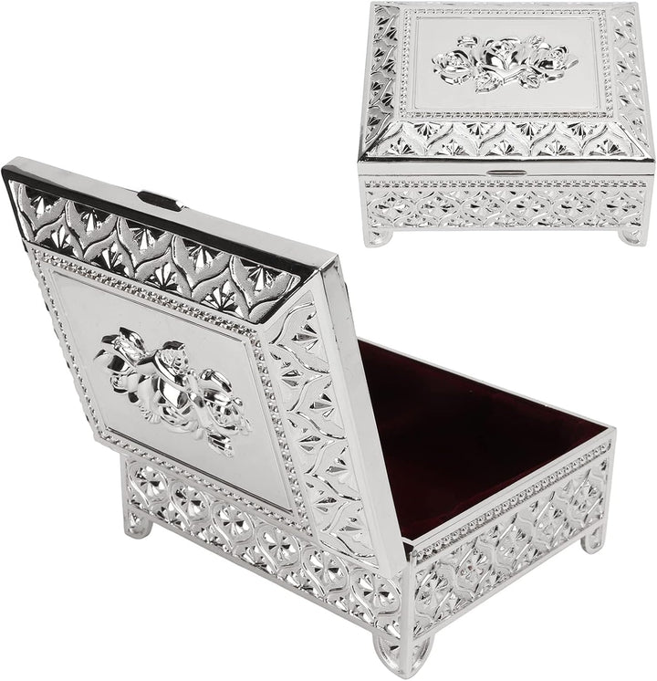 Schmuckkästchen, 12,5x10,5x5,5cm Vintage Rosenmuster Schatulle geprägt einlagig Klappdeckel Zinklegi
