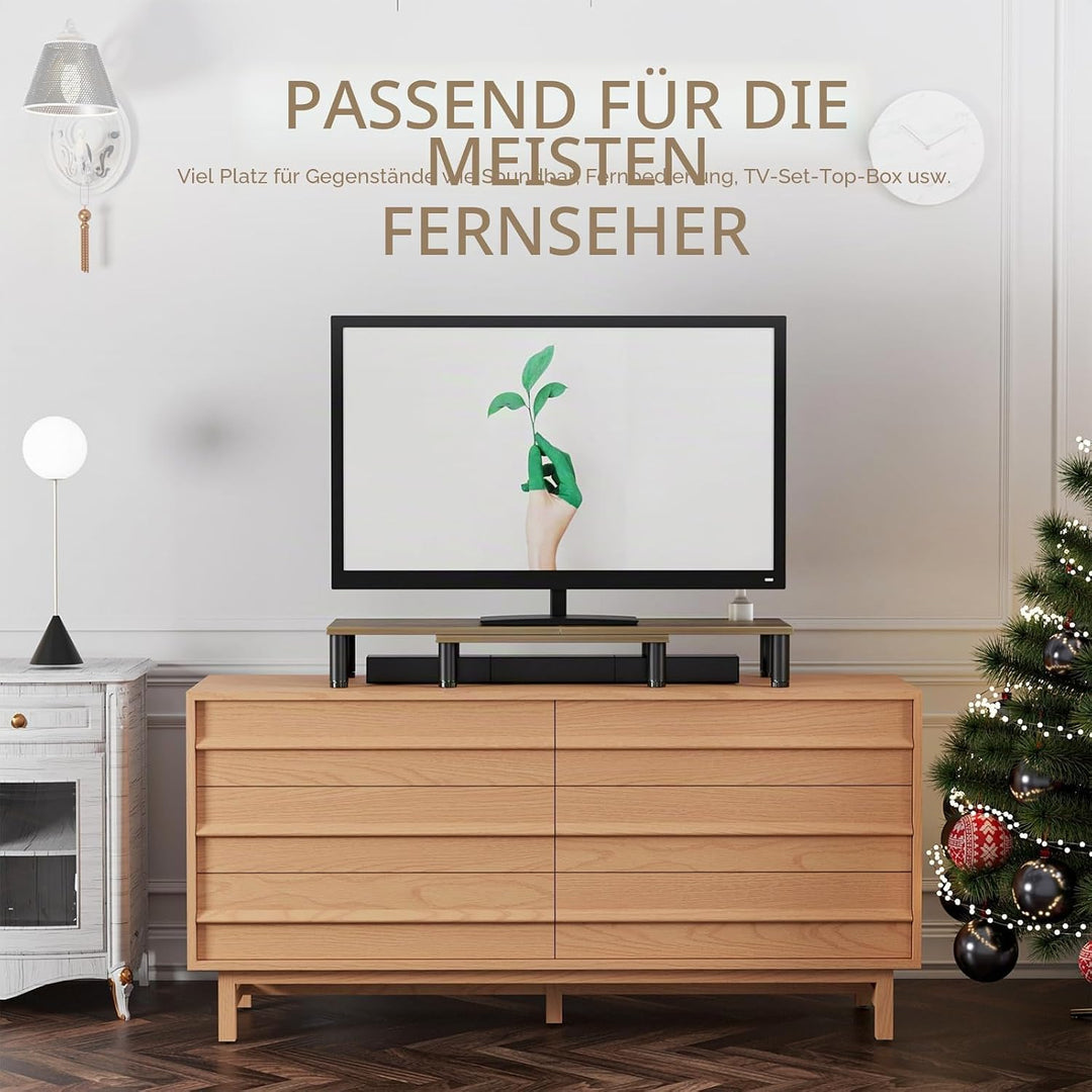 Dual Monitorständer mit einstellbarer Höhe Stahlbein, Holz Ständer für Schreibtisch mit Stauraum für