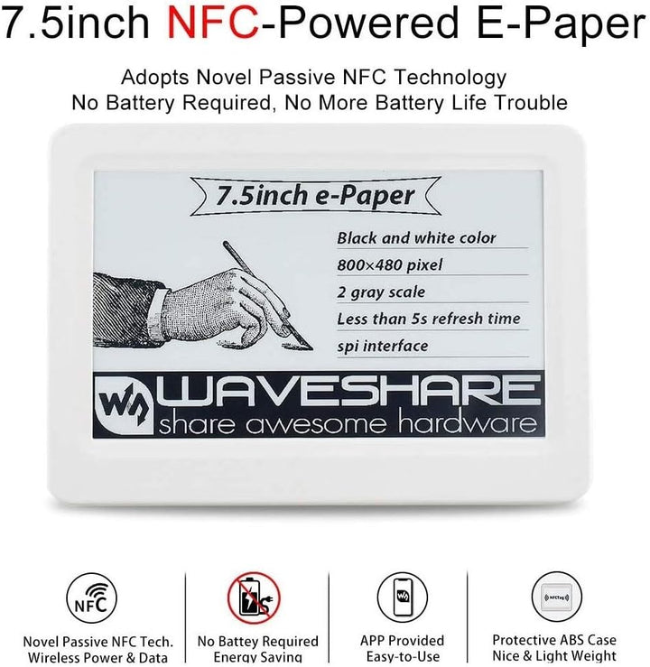 IBest 7.5inch Passive NFC-Powered e-Paper Black/White e-Ink Display, No Battery Required, Wireless P