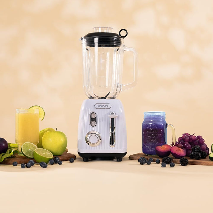 Cecotec Standmixer Retro Power Black Titanium RetroBlue, 1200 W maximale Leistung, 1,5 L Glasbehälte