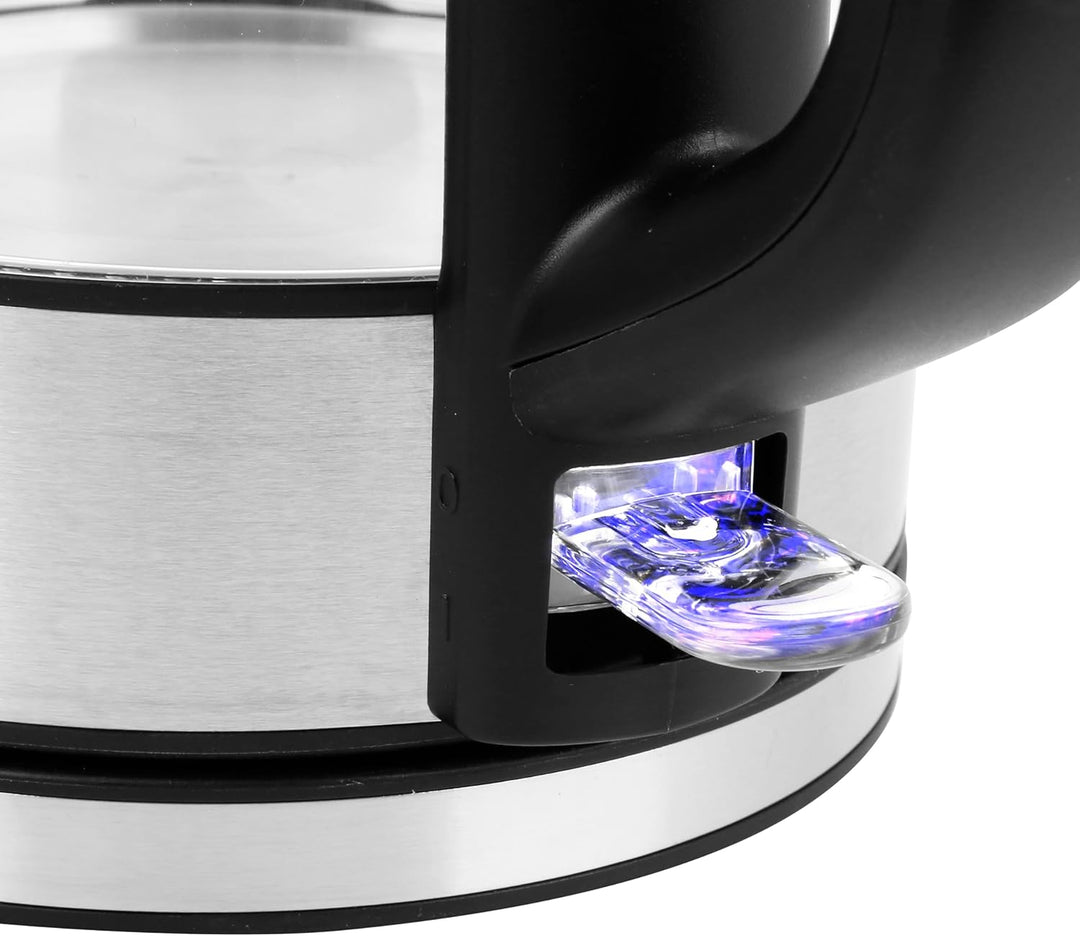 EMERIO Glas Wasserkocher mit 1.7 Liter Volumen | 2200 Watt | blaue LED Innenbeleuchtung | 360° Basis