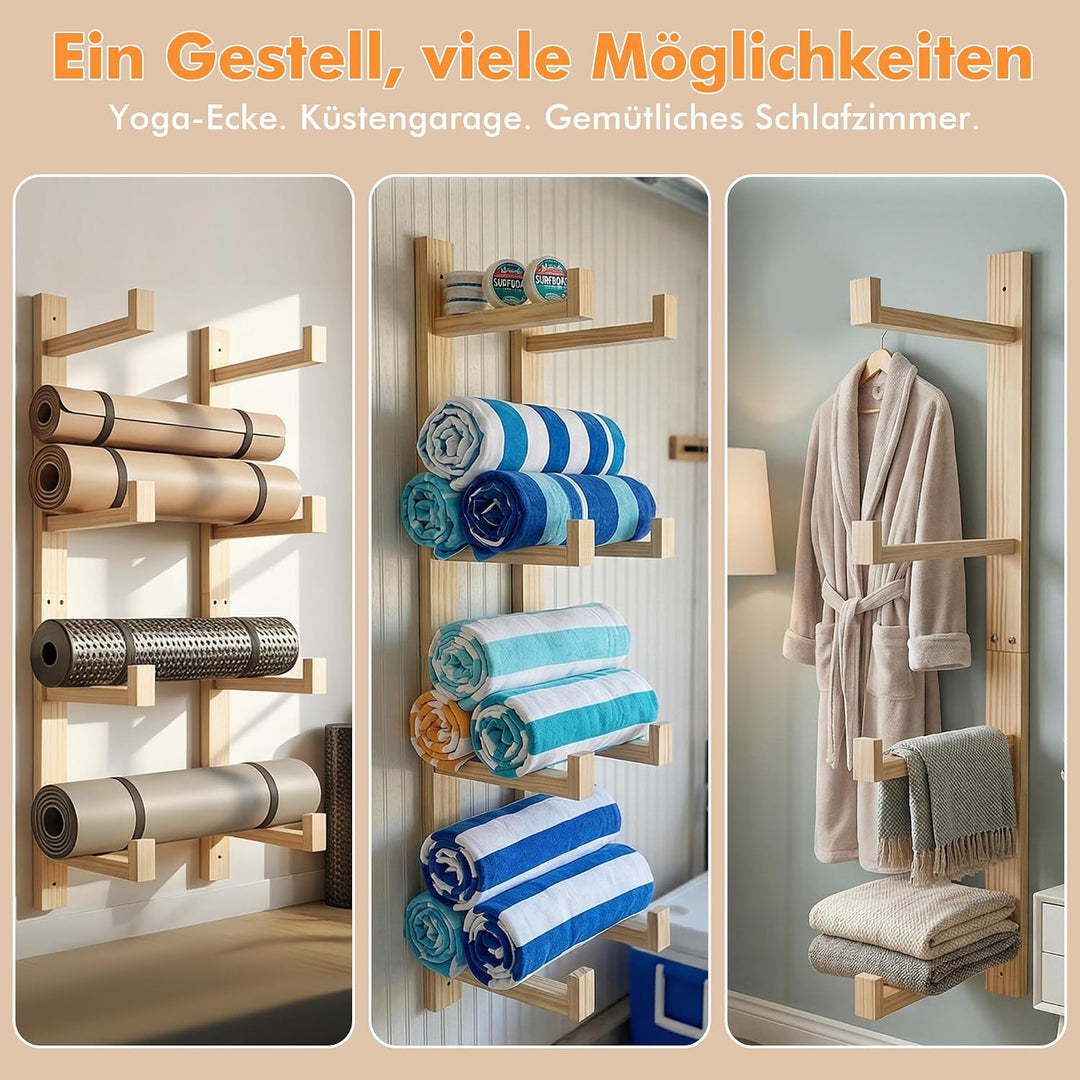 Loscarol Wandhalterung für Yogamatten aus Holz, 2 Teile Aufbewahrungsregal