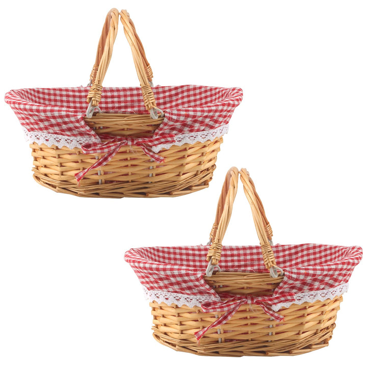 MUKCHAP 2 Stück Picknickkorb aus Weide, Picknickkorb Oval mit Klappbarem Griff, Picknickkorb Gewebt