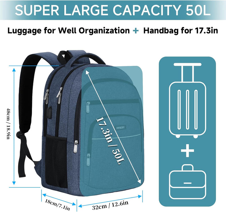 Rucksack Herren Gross, Laptop Rucksack Wasserdicht 17,3 Zoll Schulrucksack Laptoptasche mit USB Lade