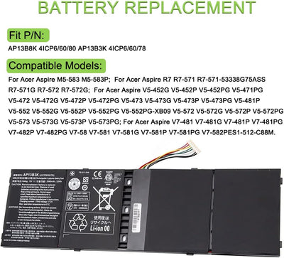 XITAIAN 15V 53Wh AP13B3K AP13B8K Ersatz Laptop Akku für Acer Aspire V5 R7 V5-572G V5-472G V5-473G V5