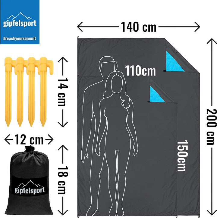 gipfelsport Picknickdecke - Outdoor Picknick Decke I Stranddecke, wasserdicht, waschbar, sandfrei I