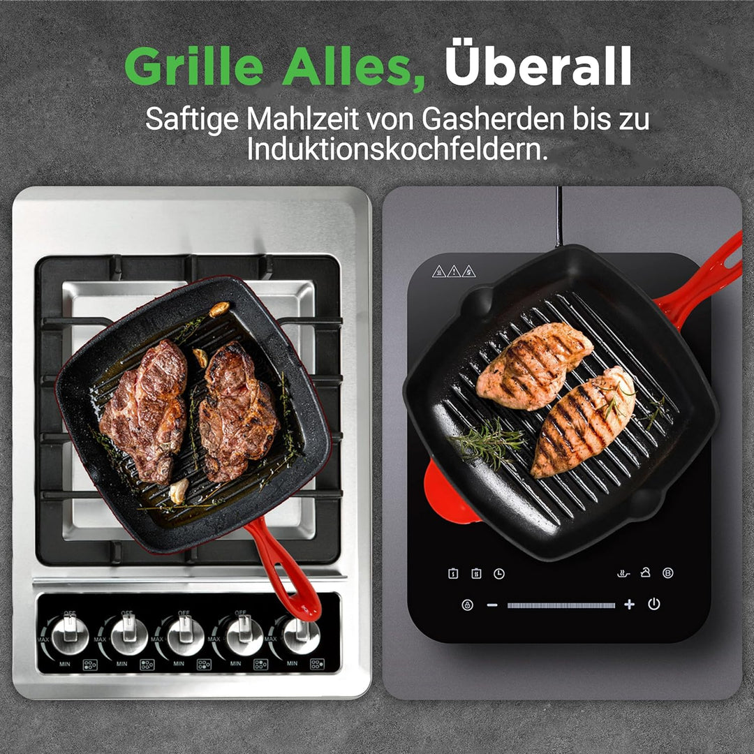 NutriChef Grillpfanne, 30x43cm- Gusseisenpfanne Induktion, Cast Iron Pan- Eckig & Antihaftbeschichte