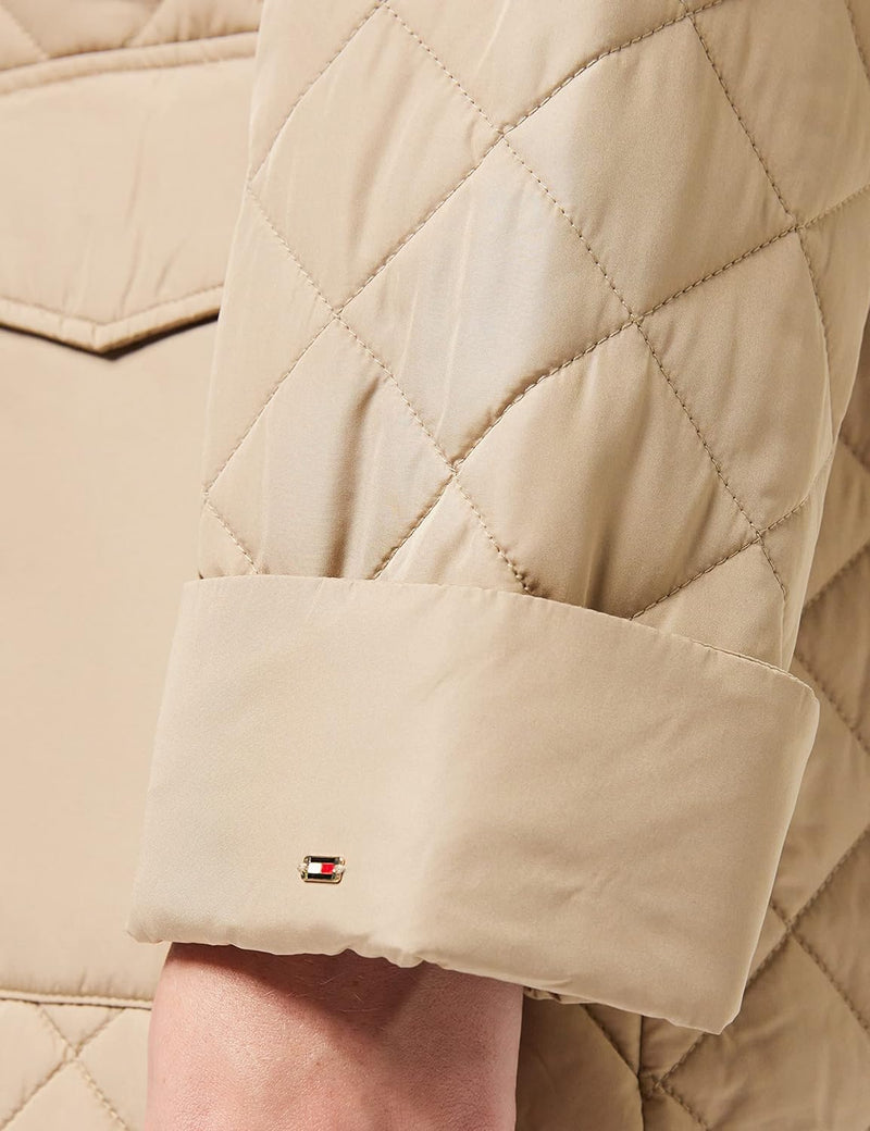 Tommy Hilfiger Damen Quilted Sorona Short Shacket Jacke S-M Beige, S-M Beige