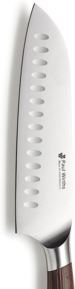Paul Wirths BLAZE Santoku Messer 18cm aus MOV Stahl, Griff aus edlem Wengeholz, japanisches extrem s