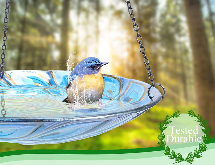 MUMTOP Vogeltränke zum Aufhängen, 27,9 cm, Glas, Pfau, Vogelfutterstation für Garten, Hof, Dekoratio