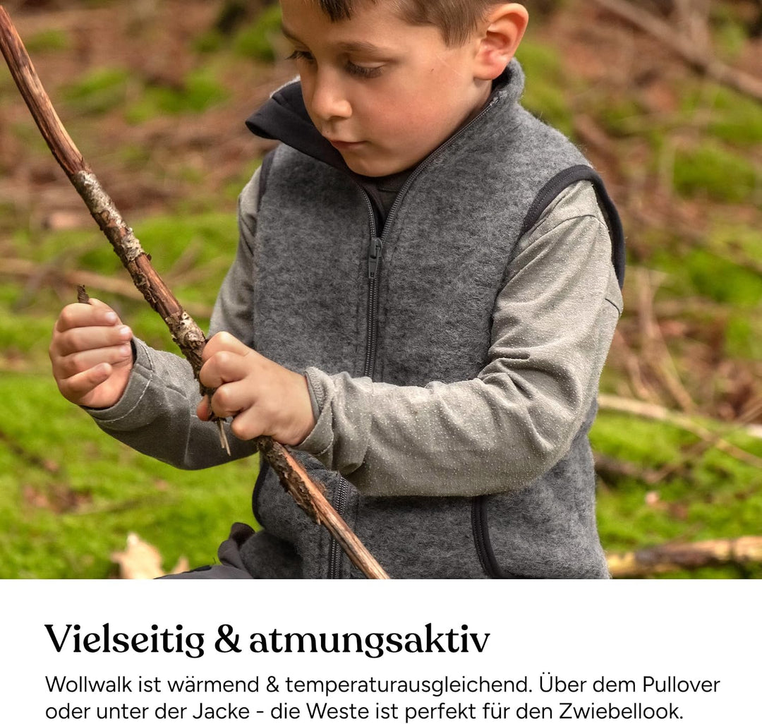 Ehrenkind ® Walkweste für Kinder aus Bio-Schurwolle | Kinderweste Gr. 74/80 | Weste Kinder in Anthra