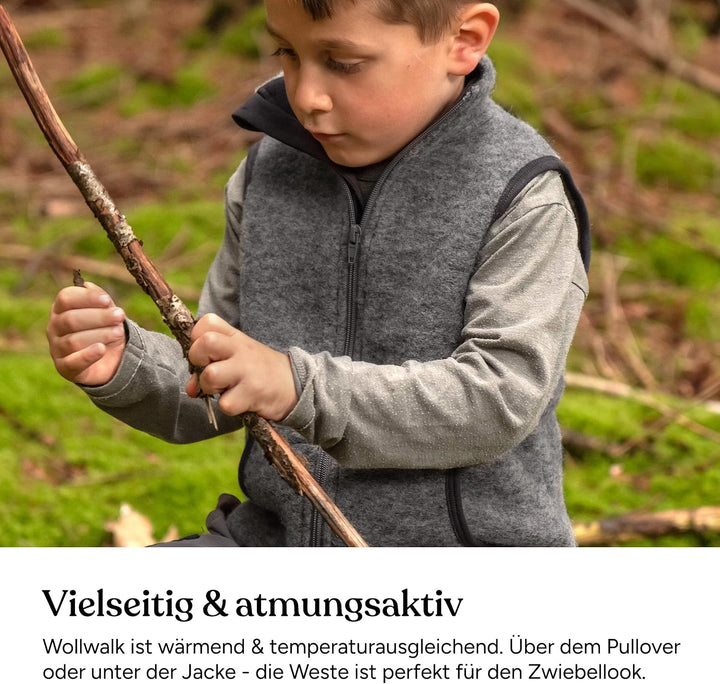 Ehrenkind ® Walkweste für Kinder aus Bio-Schurwolle | Kinderweste Gr. 74/80 | Weste Kinder in Anthra