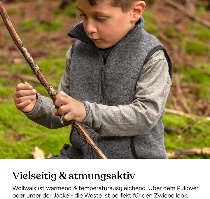 Ehrenkind ® Walkweste für Kinder aus Bio-Schurwolle | Kinderweste Gr. 74/80 | Weste Kinder in Anthra