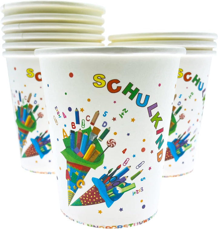 Oblique Unique® Schulkind Party Pappbecher Set Papierbecher Trinkbecher für Schuleinführung Einschul