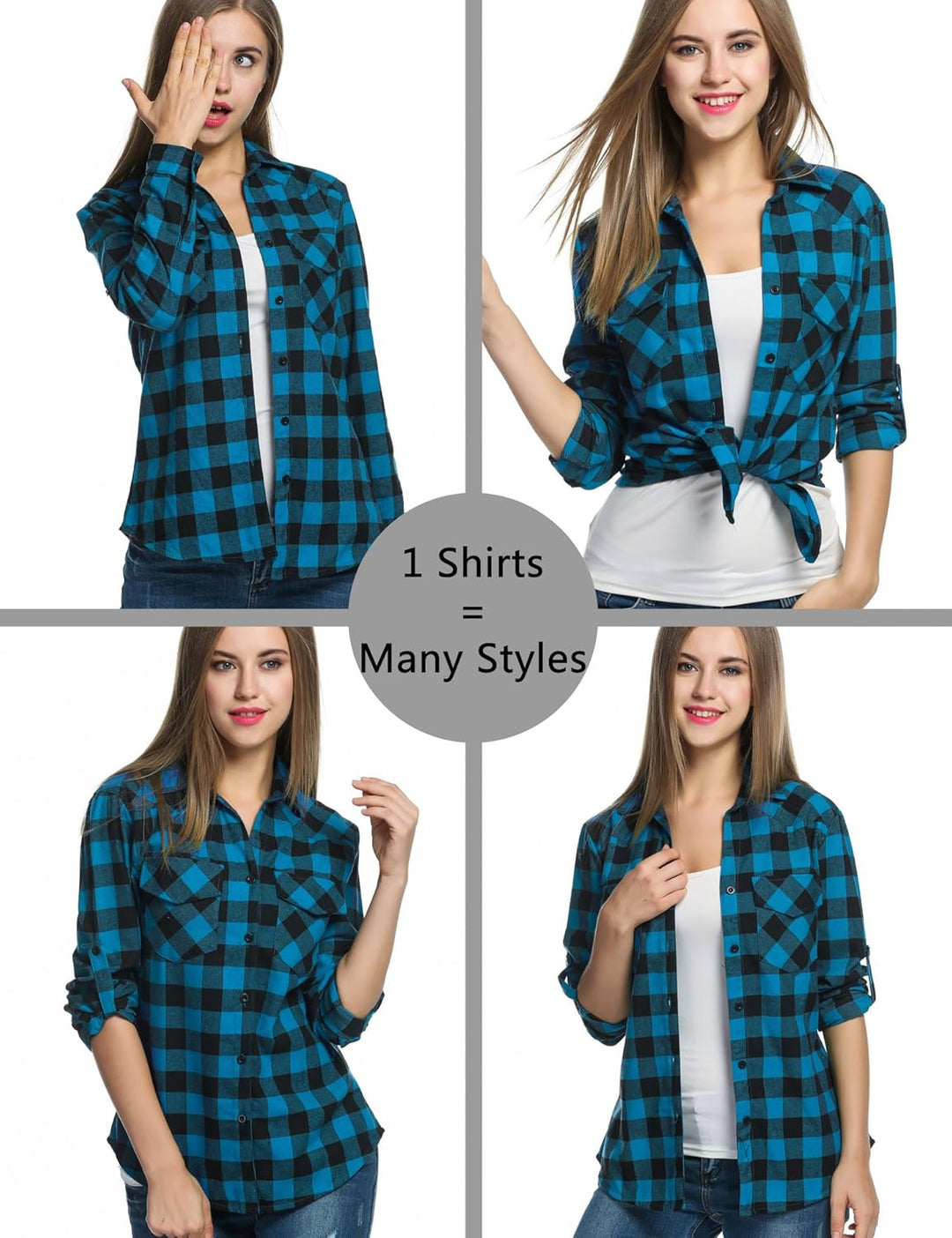 UNibelle Damen Kariertes Hemd mit Knopfleiste Kurz/Langarm Oktoberfest Bluse Karo Tunika Baumwolle T