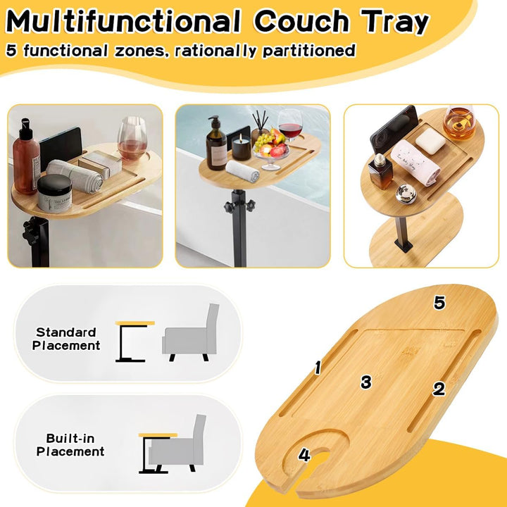 Beistelltisch C Form Höhenverstellbar 40-80cm Kleiner Couchtisch 360°Rotierend Bambus Mobiler Kaffee