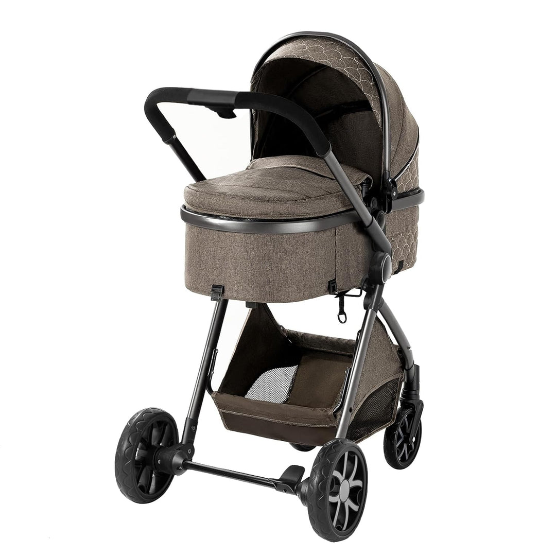 Prokoke Kinderwagen 3 in 1, Buggy mit Umkehrbarem Zwei-Wege-Schub, Kinderwagen Rahmen Aluminiumlegie