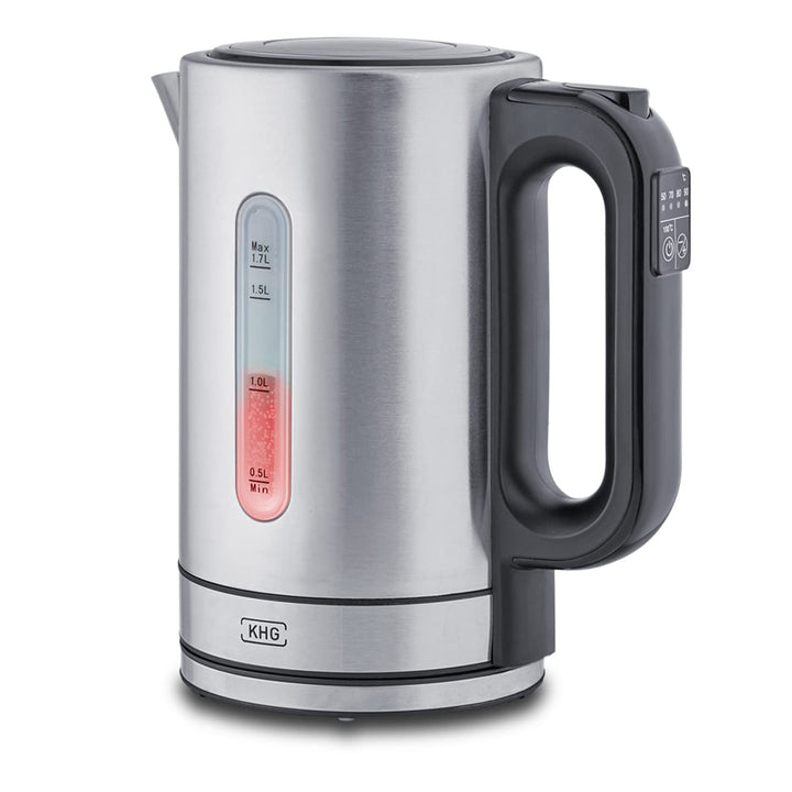KHG Wasserkocher WK-1703 ES Edelstahl, 1,7 Liter, 5 Temperaturstufen 50-100°C, Kalkfilter, Wassersta