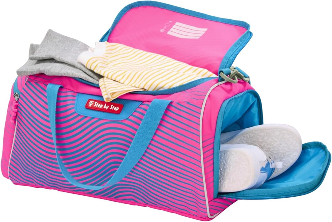 Step by Step Sporttasche „Kolibri Kaja“, blau-rosa, mit Nasswäschefach, Abnehmbarer Tragegurt, Verst