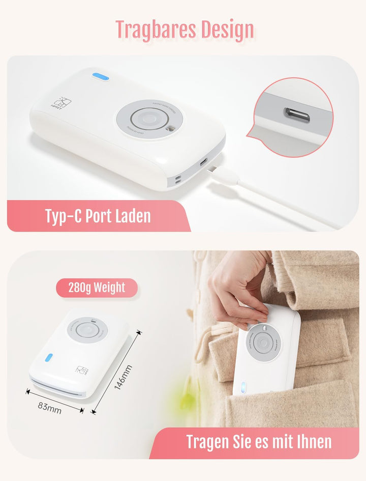 HPRT Mini Fotodrucker für Smartphone(5x7,6cm), drahtloser Bild-Drucker für Smartphone,tragbarer Foto