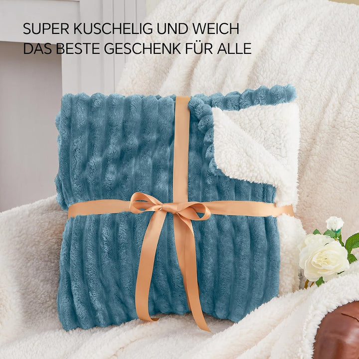 BEDELITE warme Decke Sherpa Kuscheldecke Flauschig Hellblau 150x200 | dicke Deko Fleecedecke, Cord Ü