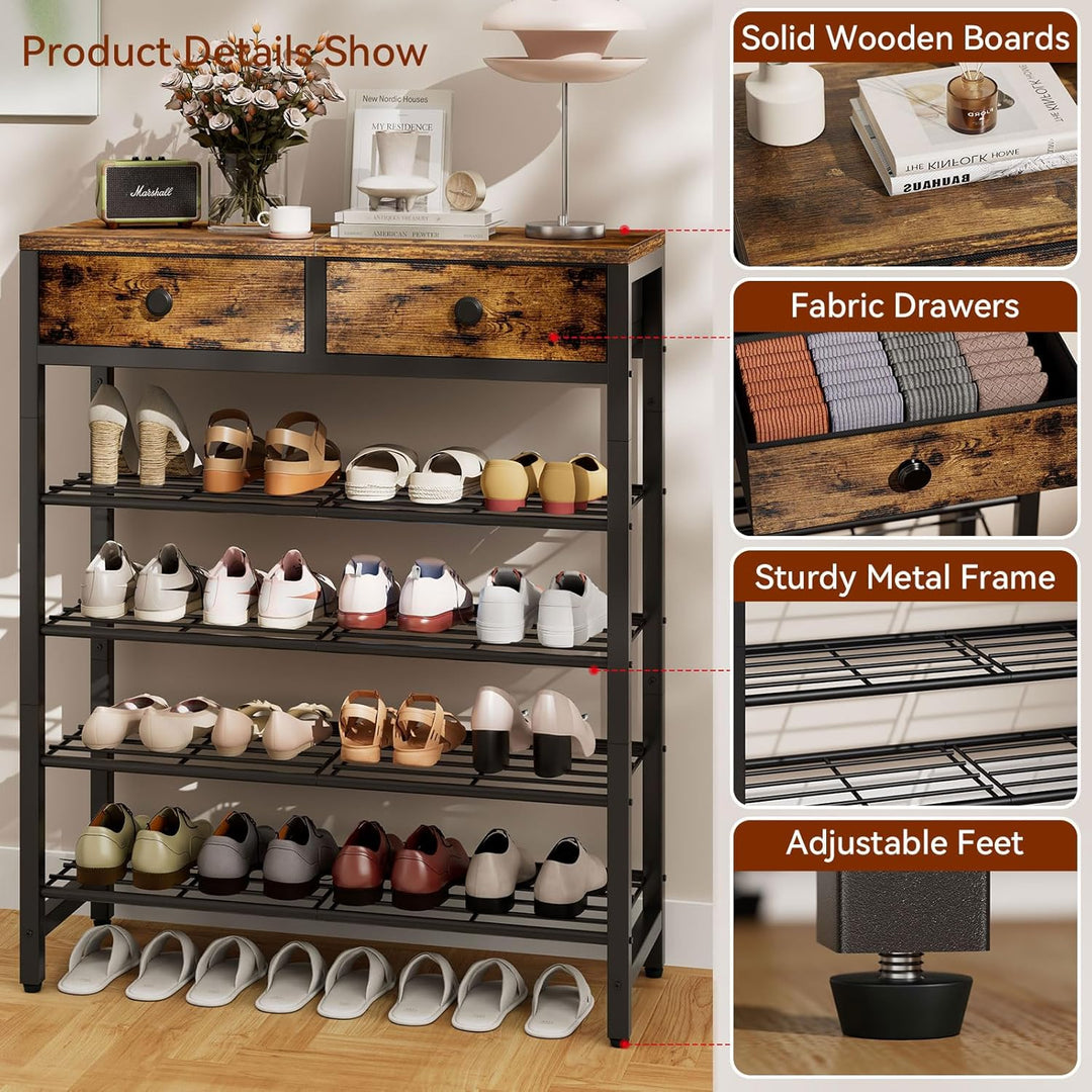 IBUYKE Schuhregal mit 5 Etagen, Grosse Kapazität Schuhregal mit Ablage für 12-16 Paar Schuhe, Modern