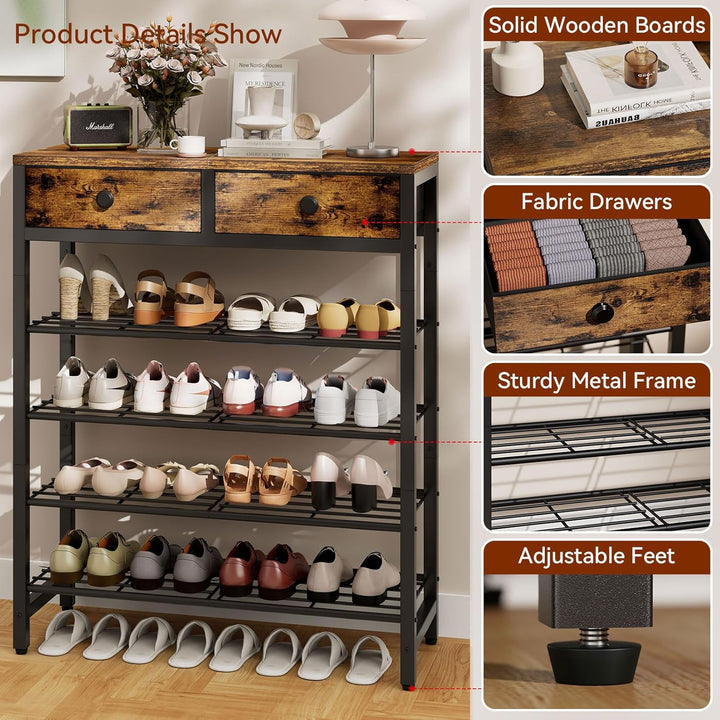 IBUYKE Schuhregal mit 5 Etagen, Grosse Kapazität Schuhregal mit Ablage für 12-16 Paar Schuhe, Modern