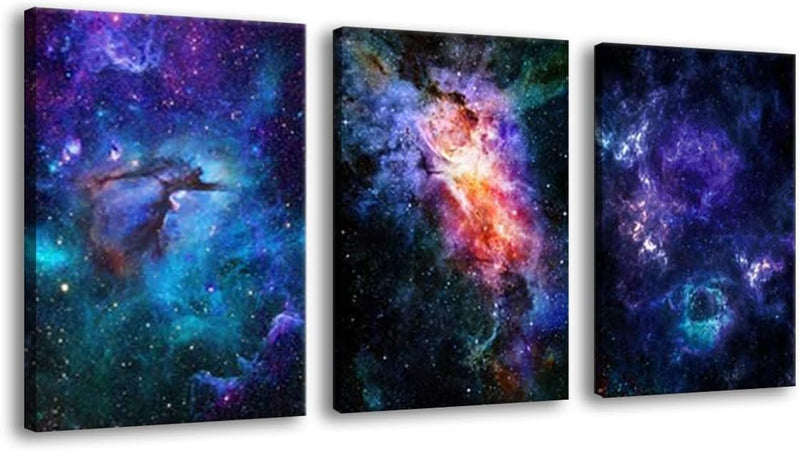 ZHONGYUTONG Nebel Galaxie Kunstdruck auf Leinwand mit Rahmen 3-teilig Universum Wandbild Weltraum Wa