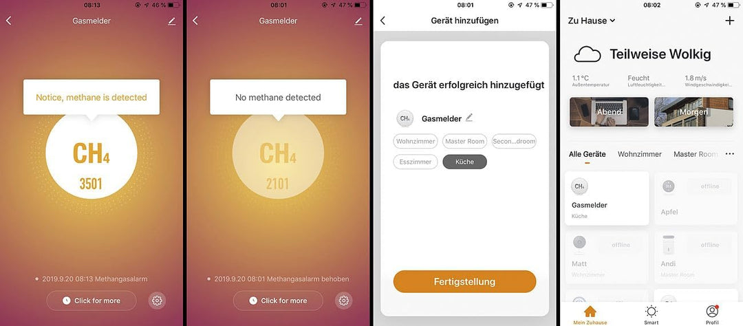 VisorTech Elesion Gasmelder: 2er-Set Smarter Multi-Gasmelder für haushaltsübliche Gase, WLAN, App (E