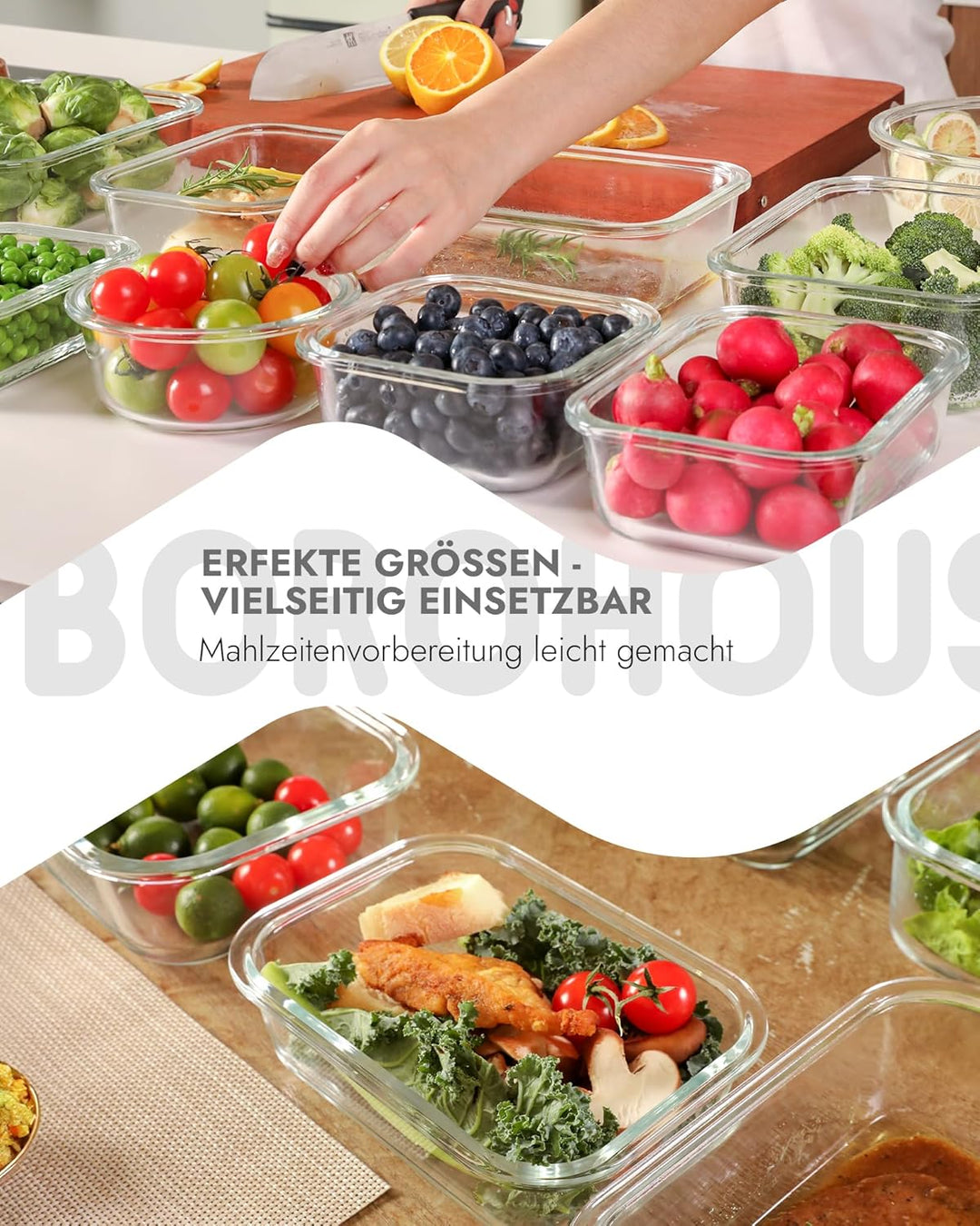 Glasbehälter mit Deckel, 10Stück – Luftdichte Frischhaltedosen für Meal Prep, Vorratsdosen für Küche