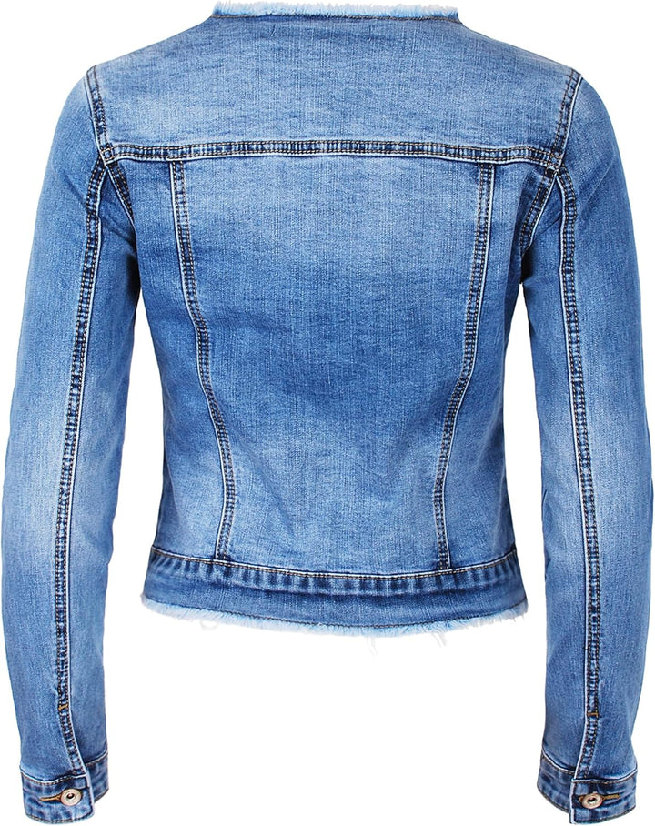 Fraternel Damen Jeansjacke ausgefranst Vintage Stretch S Hellblau, S Hellblau