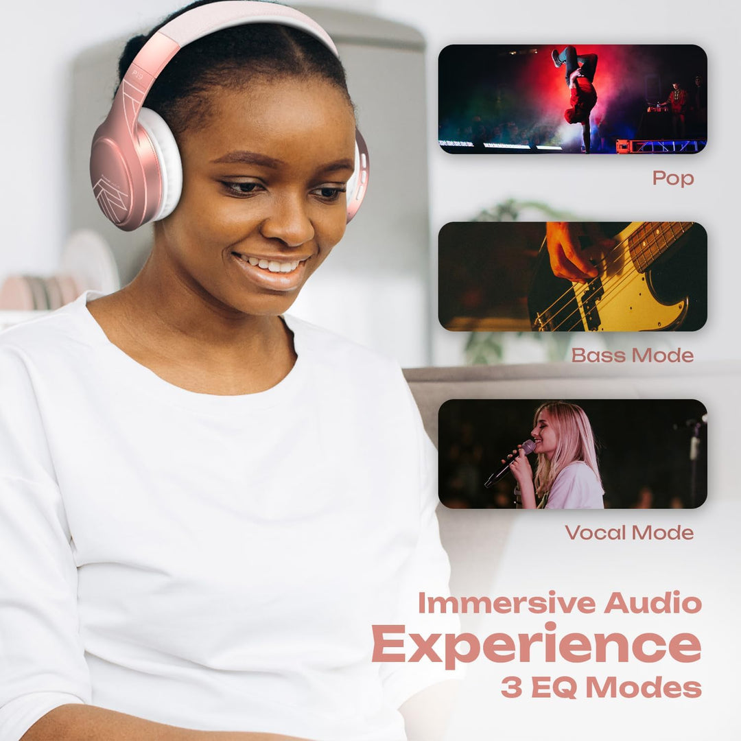 PowerLocus Bluetooth Kopfhörer Over Ear, Kopfhörer Kabellos mit 3-EQ modi, 60std. Spielzeit, Hi-Fi-S