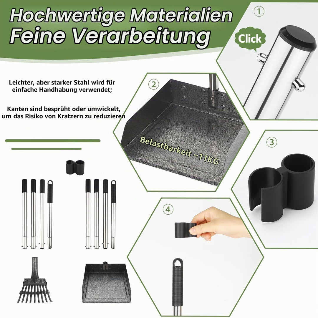 Bamda Hundekotschaufel, Dog Poop Scooper für Hundekot mit Verstellbarem Langem Griff, Tablett, Harke