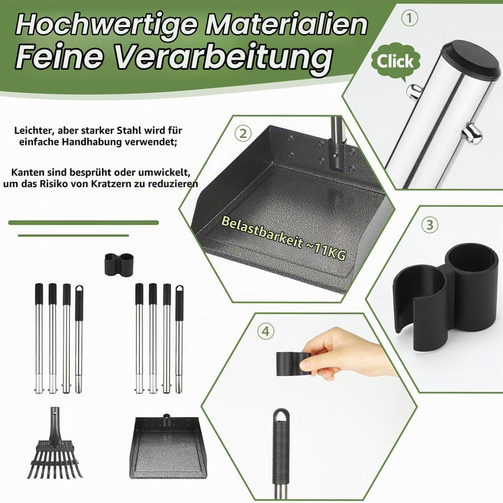 Bamda Hundekotschaufel, Dog Poop Scooper für Hundekot mit Verstellbarem Langem Griff, Tablett, Harke