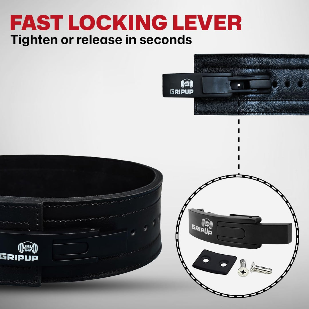 Powerlifting Gürtel 10mm Echtleder mit Hebelschnalle – 4” Gewichthebergürtel für Squats, Kreuzheben
