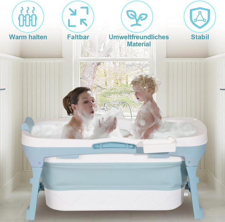 Izrielar Faltbare Badewanne für Erwachsene - Praktisch mobile Badewann mit abnehmbarem Deckel sowie