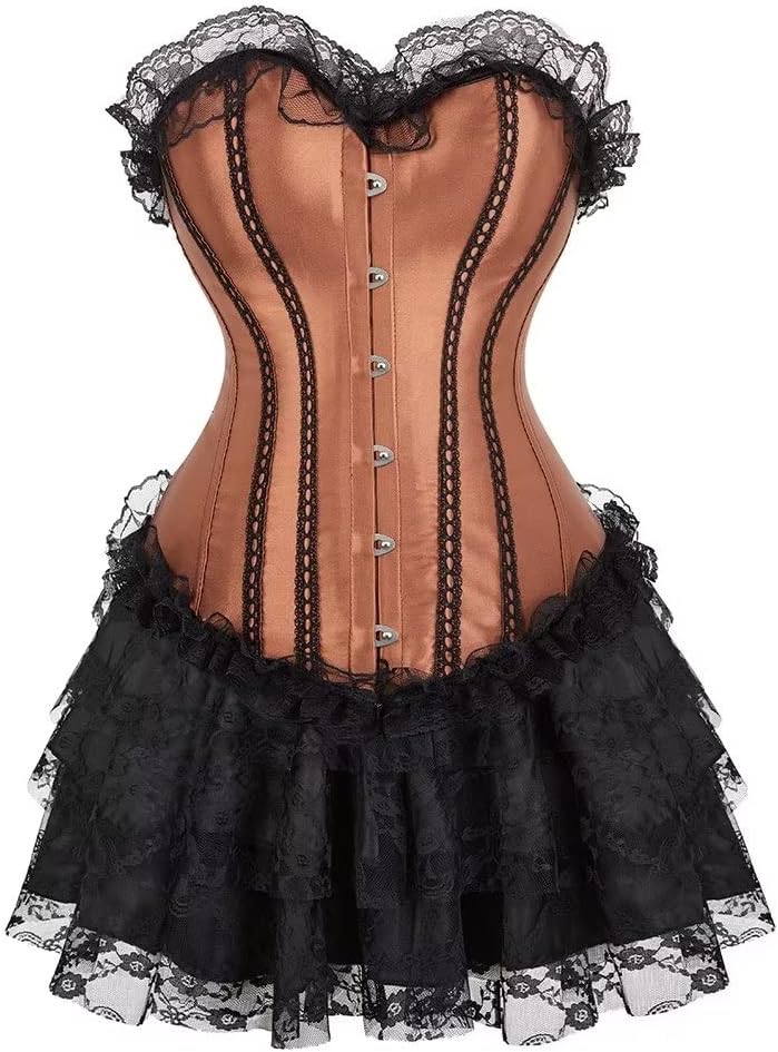 Corset Dress Skirt Korsett Damen Kleider Rock Corsage Vollbrust Bustier Schnüren Korsagenkleid Elega