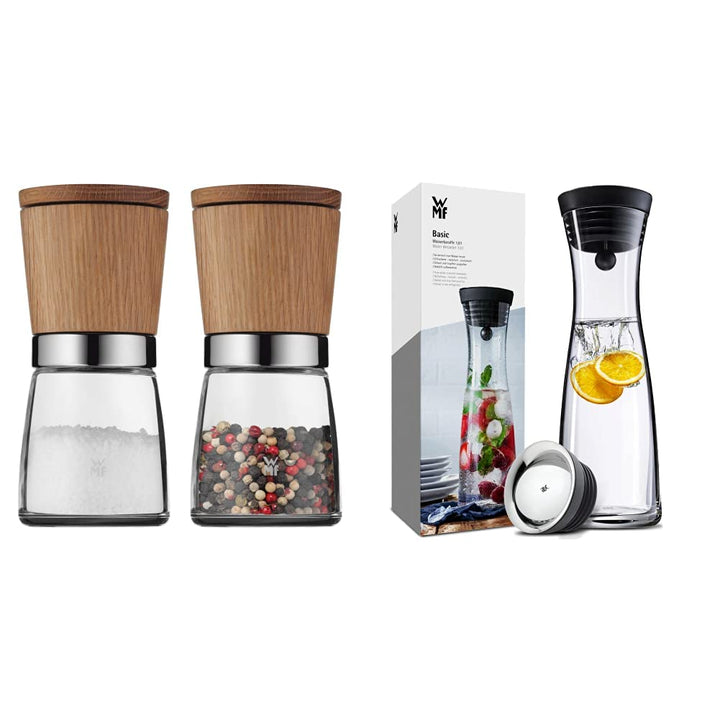 WMF Ceramill Nature Salz und Pfeffer Mühle Set 2-teilig, unbefüllt & Basic Wasserkaraffe aus Glas, 1