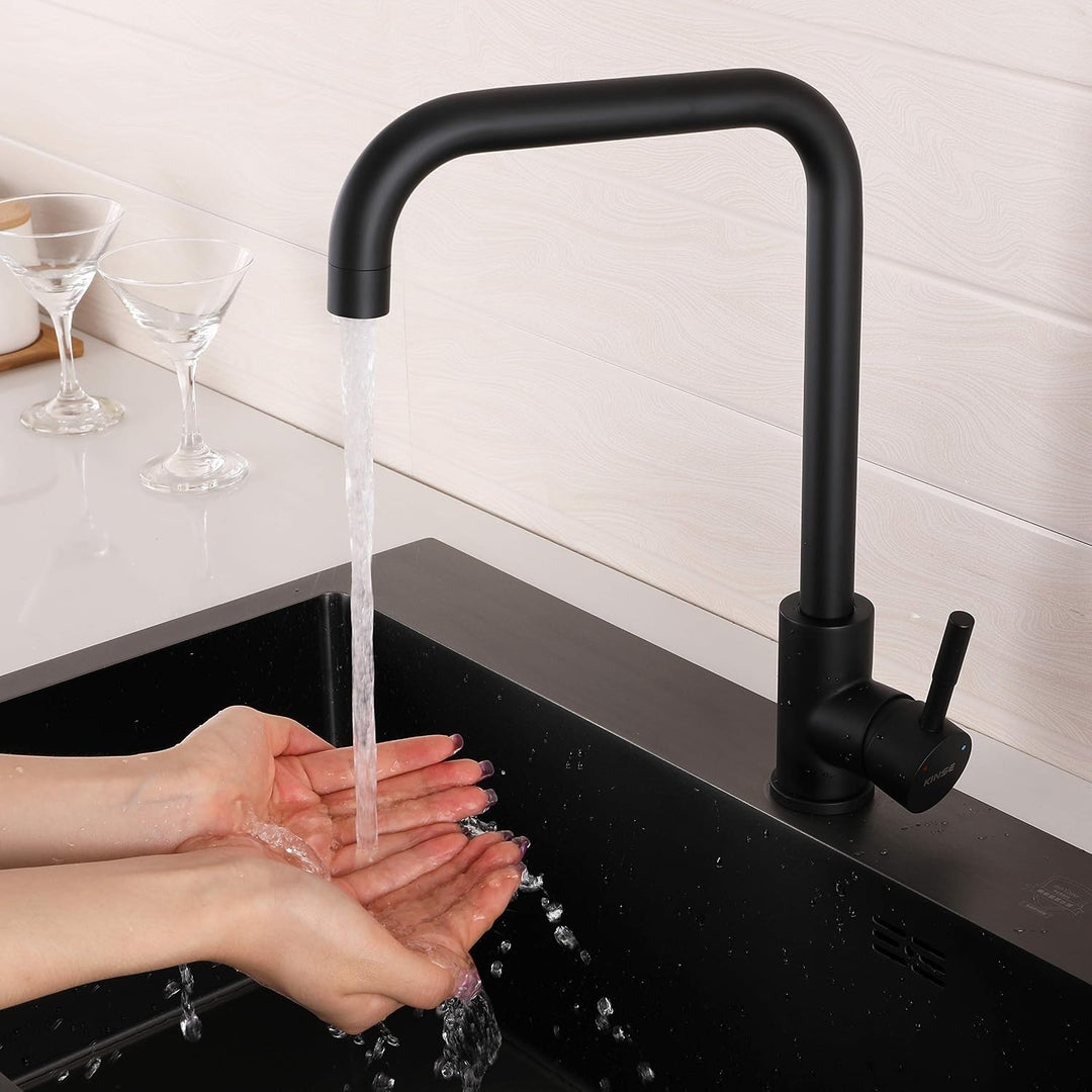 KINSE Einhebel Küchenarmatur Edelstahl | 360° Schwenkbar Spültischarmatur | Hochdruck Wasserhahn Küc