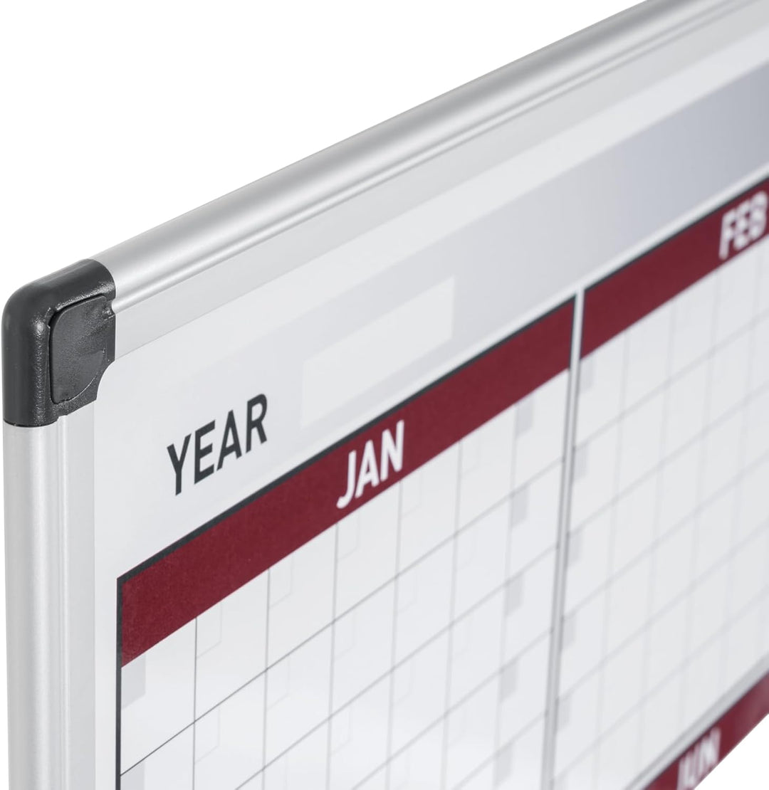 Bi-Office Jahresplaner mit 12 Monaten, Magnetisch, Aluminium Rahmen, 90x60cm