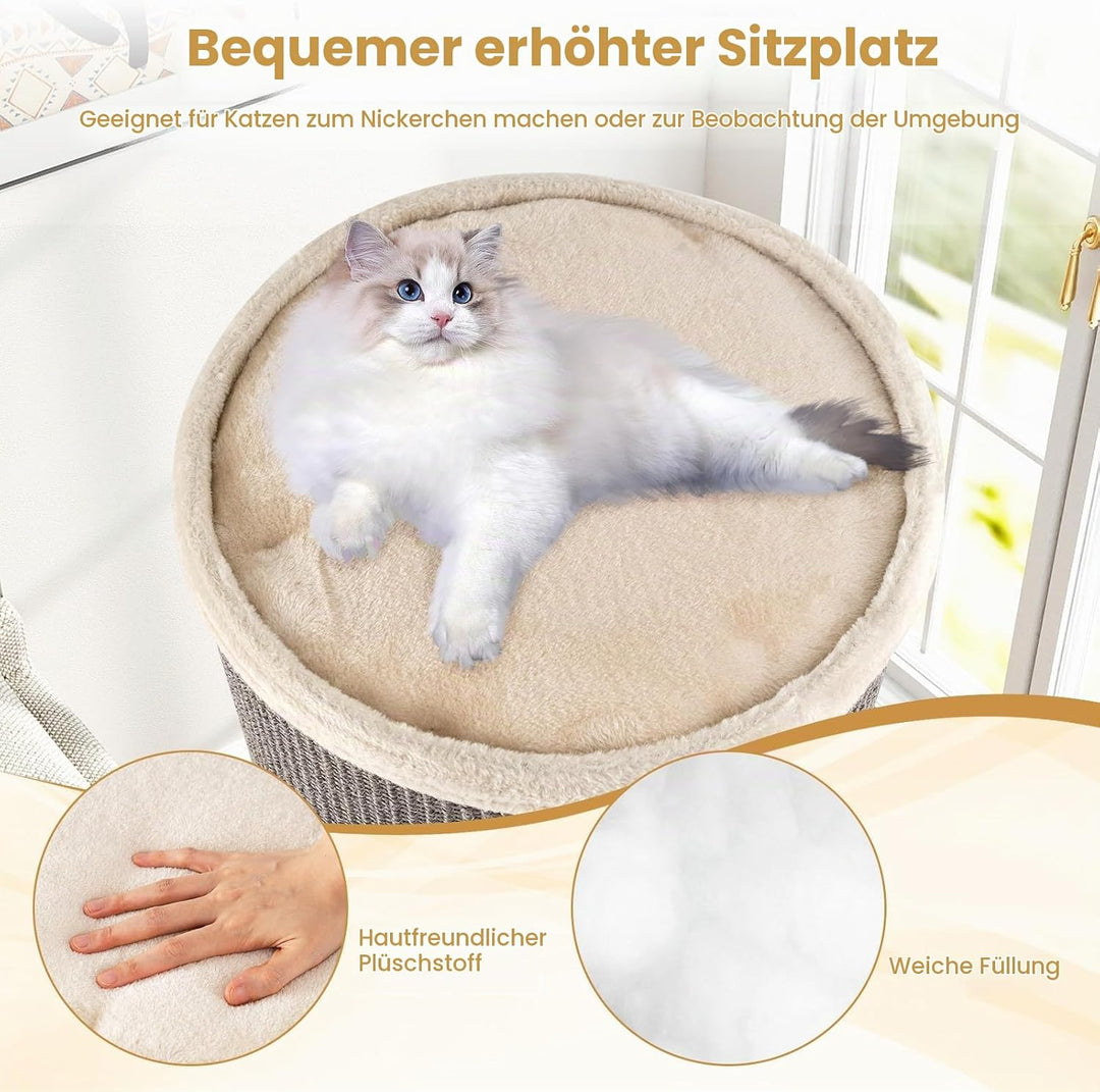 GOPLUS Kratztonne 3 Ebenen, 70 cm Katzentonne mit 3 Höhlen, Plüschbett, Liegefläche &amp; Sisal-Kratzbre