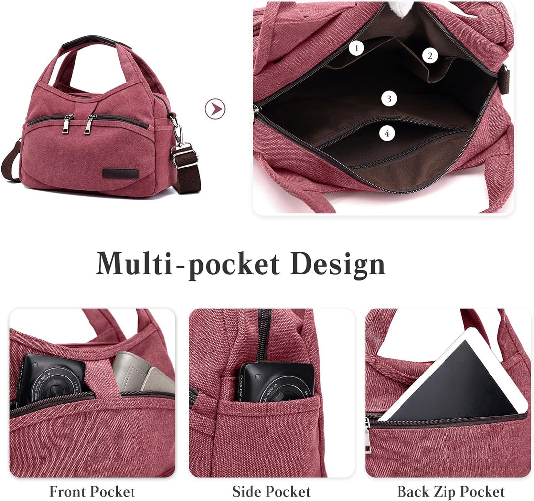 PORRASSO Damen Umhängetasche Casual Schultertasche Canvas Handtasche Multi Tasche Crossbody Bag für
