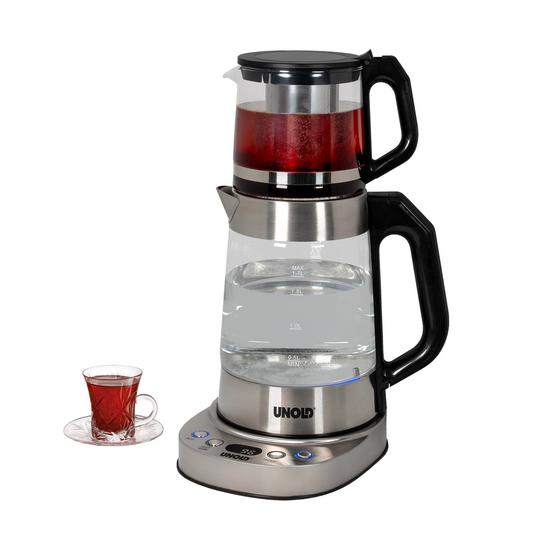 Unold Samowar Selin 18215 Samowar 2-in-1 Teekocher & Wasserkocher 1,7L + 1,0L Teekanne Borosilikatgl