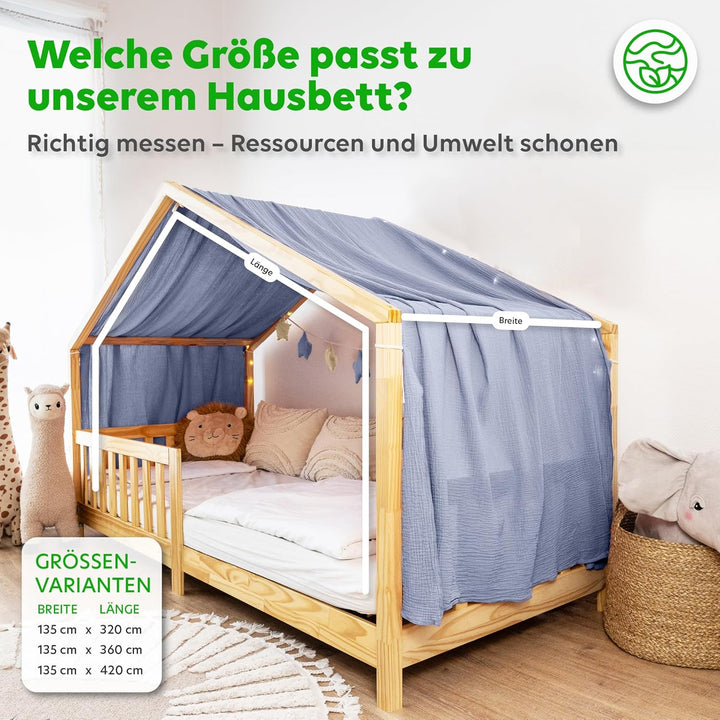 Hausbett Himmel [in 12 Farben] Betthimmel Hausbett aus 100% Baumwolle Musselin - Stoffhimmel für Hau