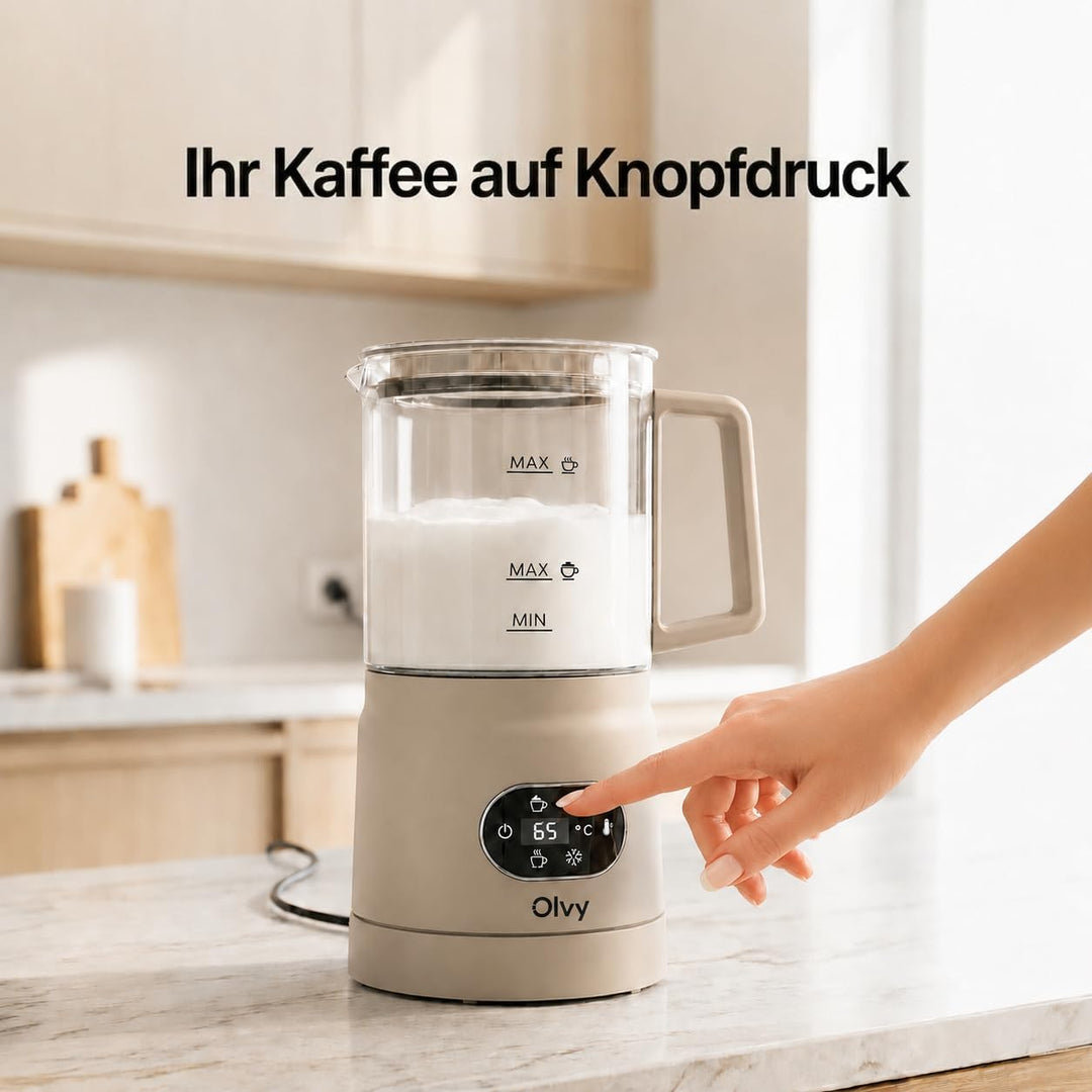 Olvy Milchaufschäumer Elektrisch | Milchschaumgerät für Barista Qualität | 1 Stück | Beige | Für Cap