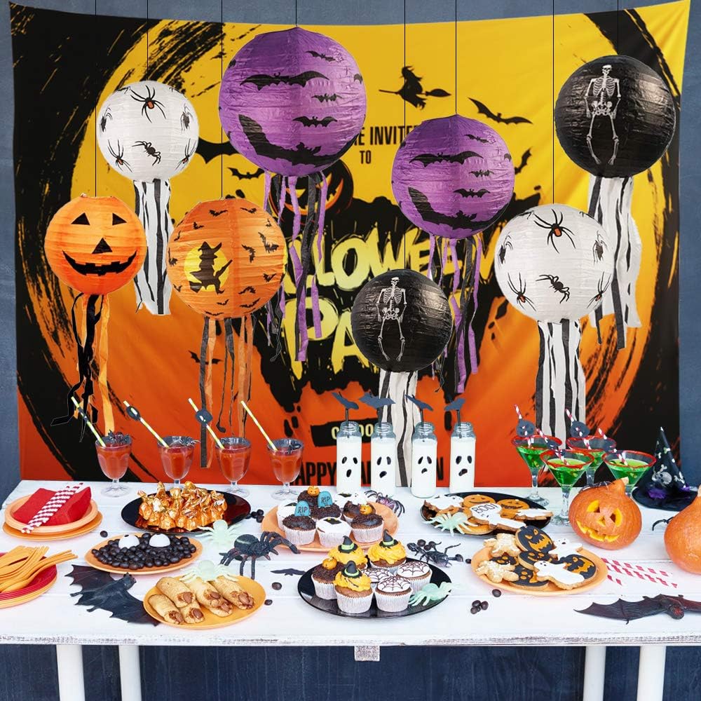 15 Stück Halloween Papier Laternen, 20cm, 25cm, 30cm Kürbis Spinnen Geister Papierlaterne Jack-O-Lat