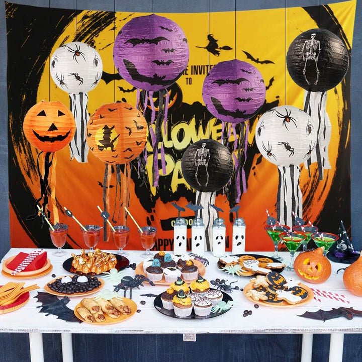15 Stück Halloween Papier Laternen, 20cm, 25cm, 30cm Kürbis Spinnen Geister Papierlaterne Jack-O-Lat