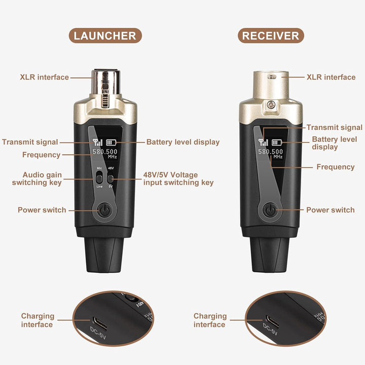 Depusheng T9 Drahtloses Mikrofon XLR Sender und XLR Empfänger Drahtloses System für dynamische und K