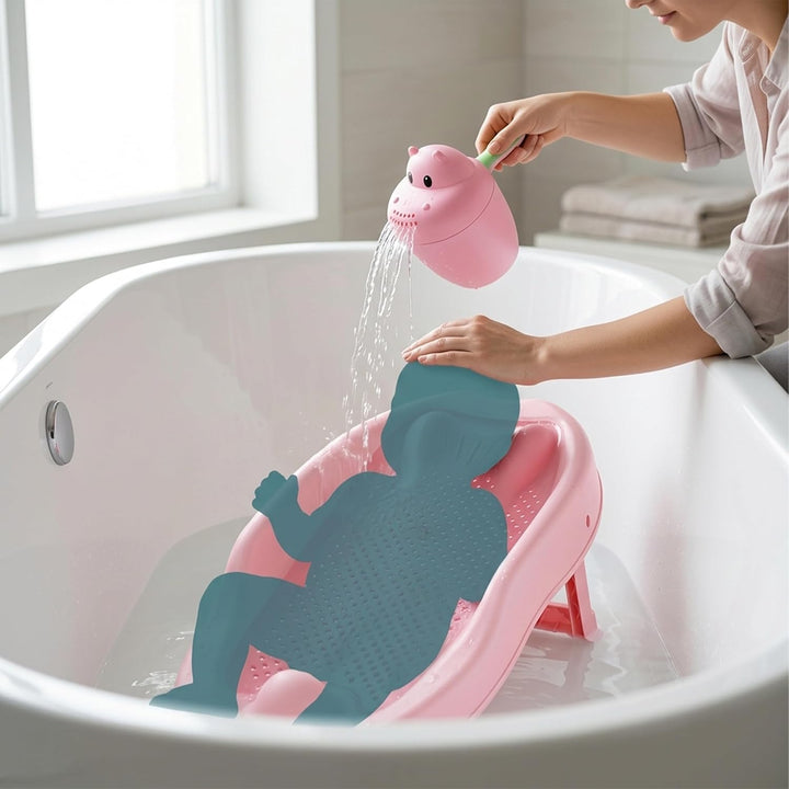 Relaxdays Baby-Badehilfe Set, mit Haarwaschbecher, tränenfrei, Badestütze rutschfest, HBT: 19x51,5x3