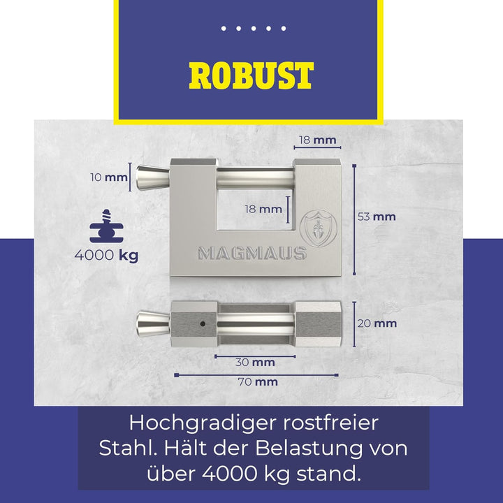 Magmaus® RTX/70 Robustes, wetterfestes Vorhängeschlöss für den Aussenbereich mit 10 Schlüsseln – Ide